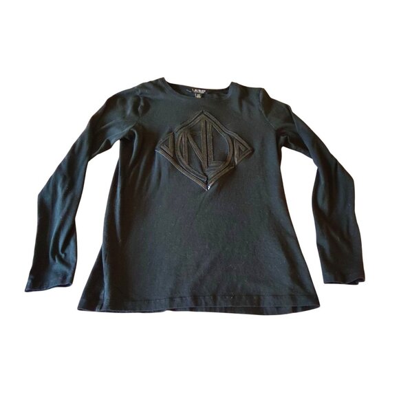 Lauren Ralph Lauren Black Label Women's Small Logo Long Sleeve Crewneck Shirt - Picture 1 of 8